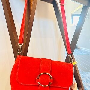 Red Suede Leather crossbody bag